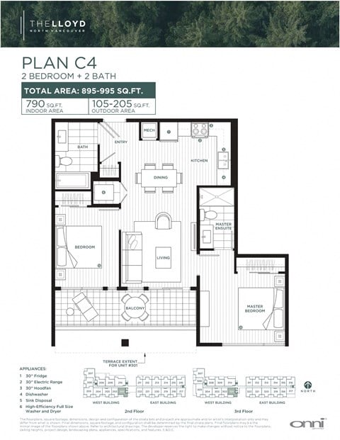 Floor plan for 2 beds, 2 baths, 790 sqft